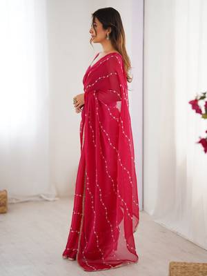 Pretty pink motifs beads party wear saree with blouse 3