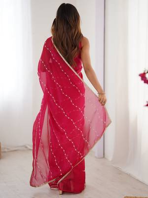 Pretty pink motifs beads party wear saree with blouse 4