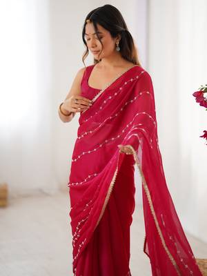 Pretty pink motifs beads party wear saree with blouse 5
