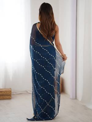 Stunning blue chiffon sequins saree with blouse 4