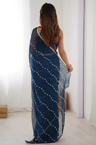Stunning blue chiffon sequins saree with blouse