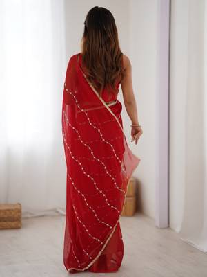 Lovely red chiffon sequins festival wear saree with blouse 4