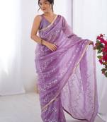 Pretty purple sequins party wear saree with blouse