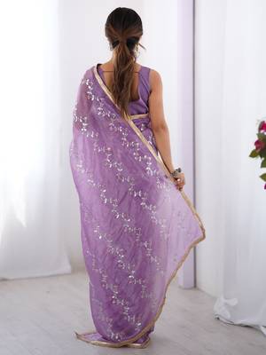 Pretty purple sequins party wear saree with blouse 4