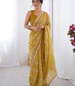 Stunning mustard yellow organza haldi wear saree with blouse