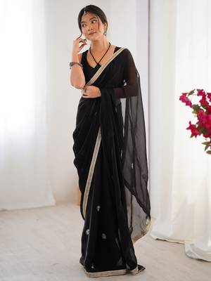 Adorning black silk sequins ceremonial wear saree with blouse 1