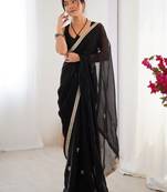 Adorning black silk sequins ceremonial wear saree with blouse