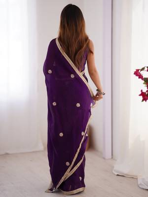 Mesmerizing purple beads work silk saree with blouse 5