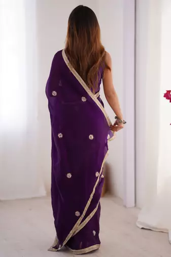 Mesmerizing purple beads work silk saree with blouse