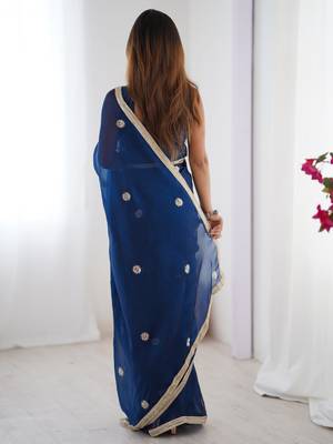 Glamourous blue beads work party wear saree with blouse 4