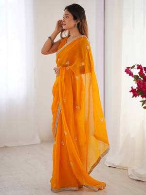 Majestic orange silk sequins haldi wear saree with blouse 2