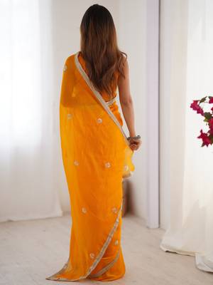 Majestic orange silk sequins haldi wear saree with blouse 4