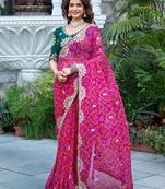 pink georgette bandhani print saree with blouse