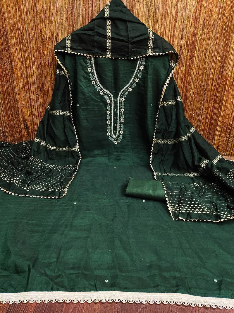 Purple unstitched handwork and fancy border parampara cotton dress material