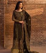 Black colour with thread with sequnce work with foux gorgette stitch for women