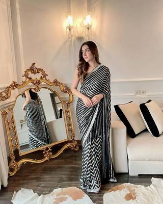 black Georgette sequin saree With Blouse Set 1