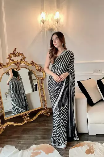 black Georgette sequin saree With Blouse Set