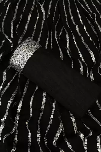 black Georgette sequin saree With Blouse Set