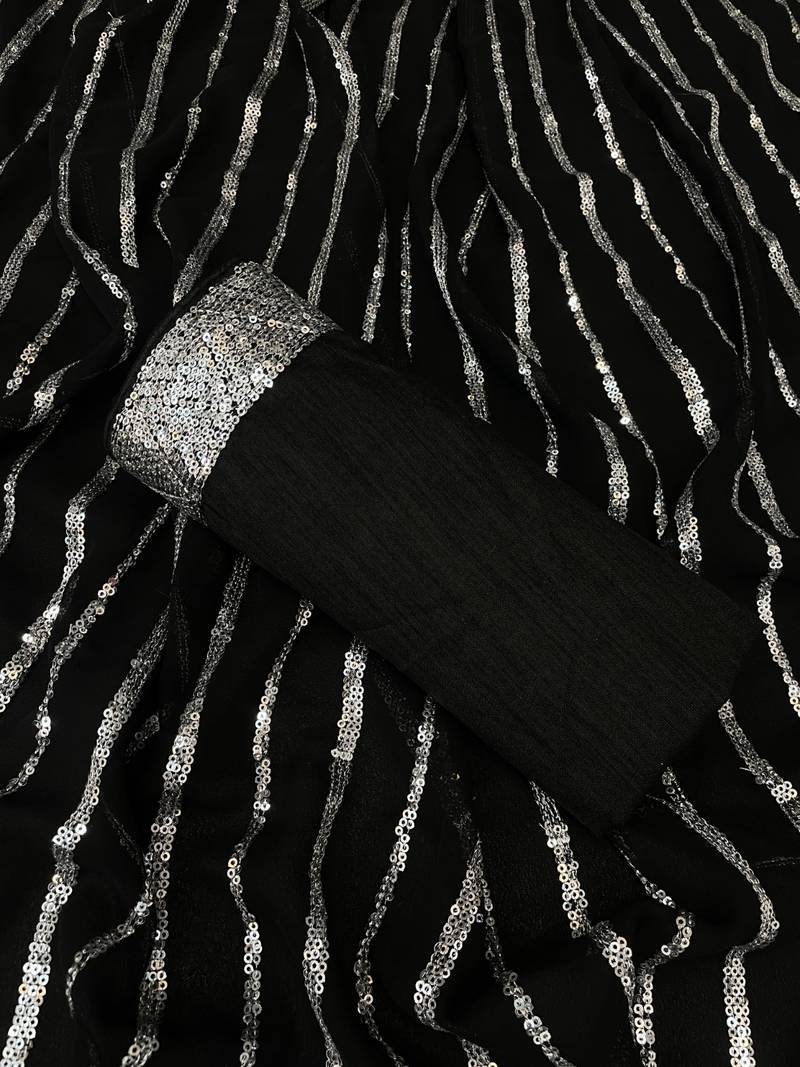 black Georgette sequin saree With Blouse Set