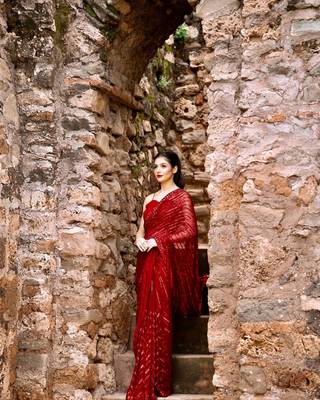 red Georgette sequin saree With Blouse Set 2