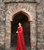 red Georgette sequin saree With Blouse Set