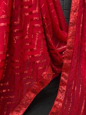 red Georgette sequin saree With Blouse Set 5