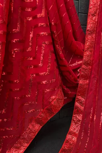red Georgette sequin saree With Blouse Set