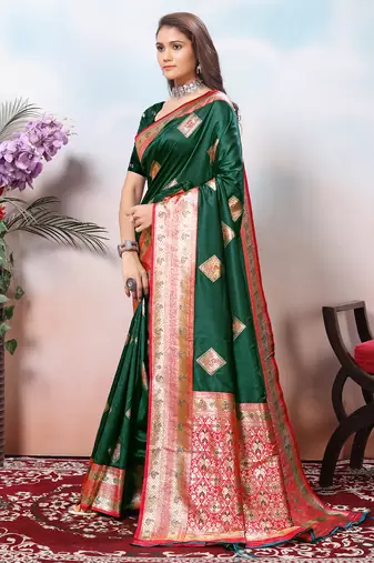  green floral jaquard woven saree comes with matching blouse