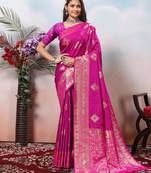  magenta floral jaquard woven saree comes with matching blouse