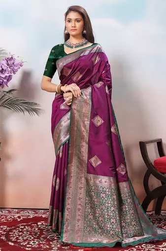  wine floral jaquard woven saree comes with matching blouse