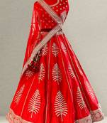 Royal Red Raw Silk lehenga with Unstitched Blouse