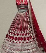 Royal Maroon Raw Silk lehenga with Unstitched Blouse