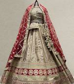 Double Dupatta Raw Silk Chiku Designer Lehenga with Unstitched Blouse