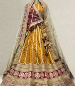 Double Dupatta Raw Silk Gold Designer Lehenga with Unstitched Blouse