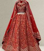 Kashmiri Work Royal Red Lehenga With Unstitched Blouse