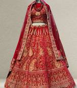 Kashmiri Work Royal Red Lehenga With Unstitched Blouse