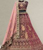 Kashmiri Work Deep Wine Lehenga With Unstitched Blouse