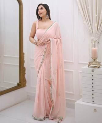 New Georgette Beautiful Sequence saree With Blouse Set 1