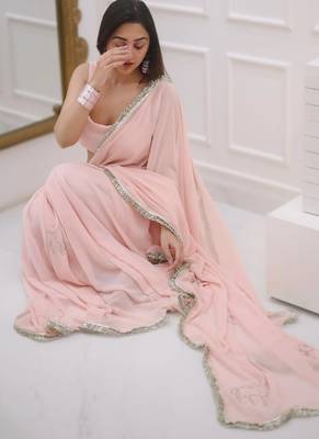 New Georgette Beautiful Sequence saree With Blouse Set 2