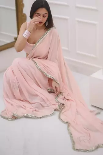 New Georgette Beautiful Sequence saree With Blouse Set