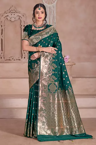  green traditional art silk saree comes with matching blouse