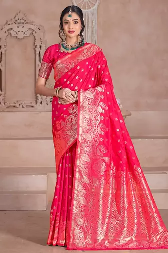 pink traditional art silk saree comes with matching blouse