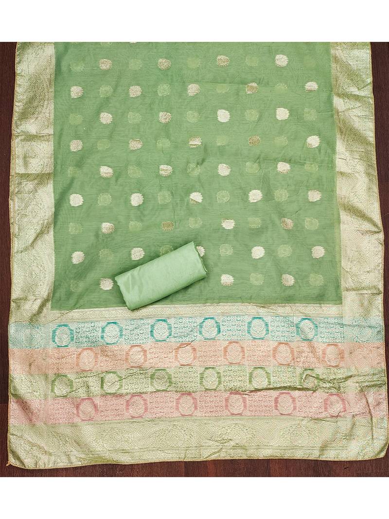   multi-toned jacquard suit set with Green banarasi dupatta