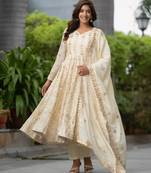 CREAM CHINON SILK EMBROIDERY PARTY WEAR SUIT SET 