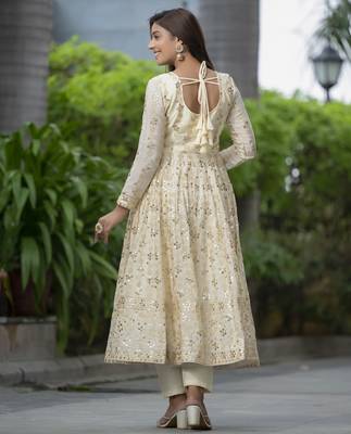 CREAM CHINON SILK EMBROIDERY PARTY WEAR SUIT SET  6