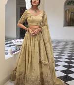 Beige Silk Thread sequin Embroidery Work Lehenga Choli   