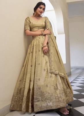 Beige Silk Thread sequin Embroidery Work Lehenga Choli    3