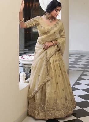 Beige Silk Thread sequin Embroidery Work Lehenga Choli    5