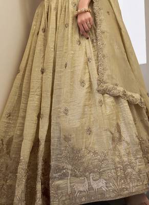 Beige Silk Thread sequin Embroidery Work Lehenga Choli    6