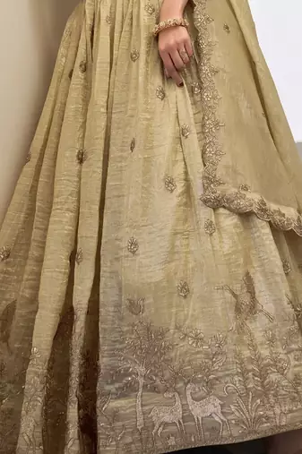 Beige Silk Thread sequin Embroidery Work Lehenga Choli   